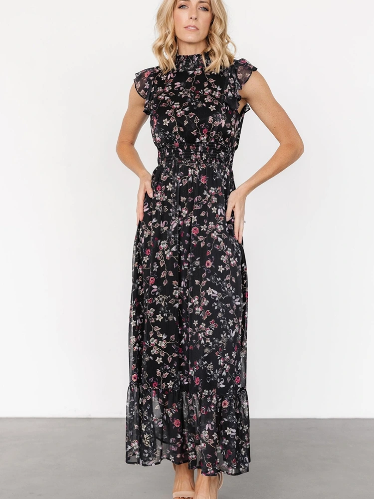 Floral Print Ruffle Long Dress